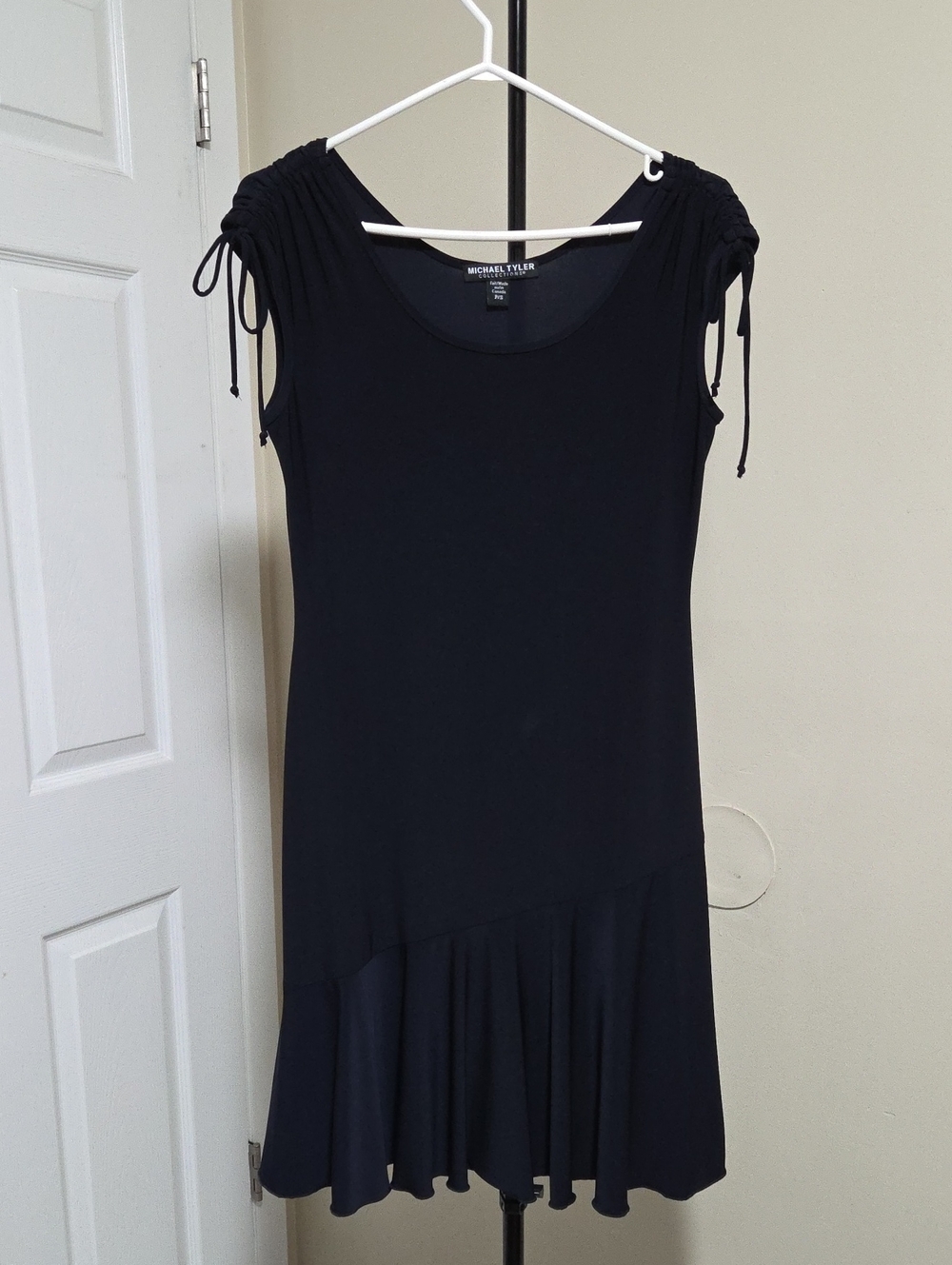 Michael Tyler Black Ruched-Sleeve Mini Dress